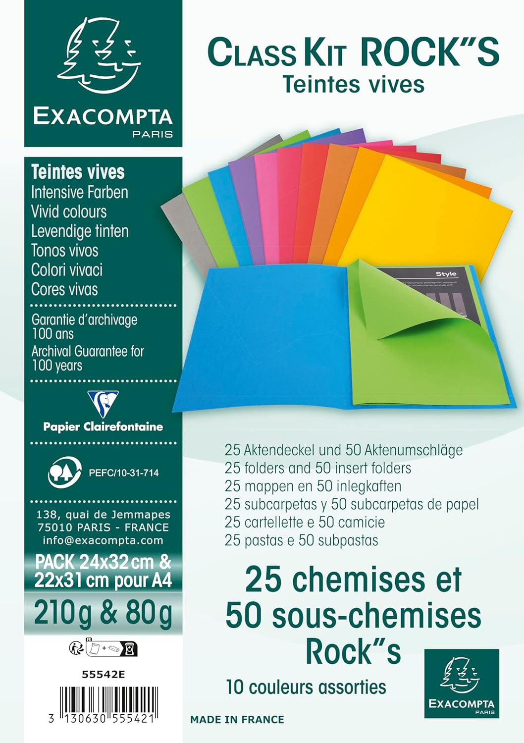 Exacompta Rocks Class Kit Square Cut Folders, 24 x 32 cm, 210 g & 80 g - Assorted Colours, 50 & 25