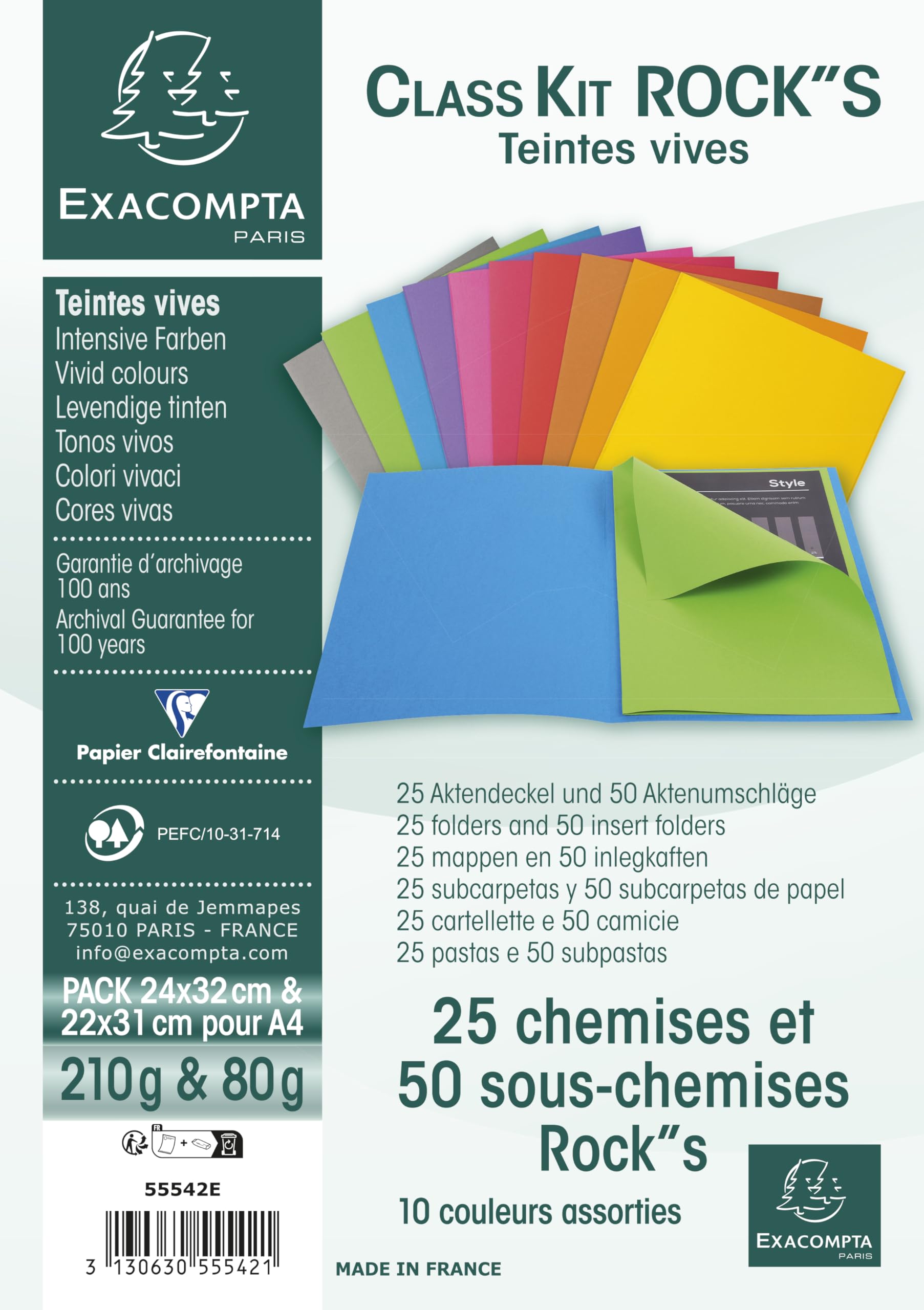 Kit de Classement Exacompta Rock's - 25 Chemises et 50 Sous-Chemises Couleurs Assorties