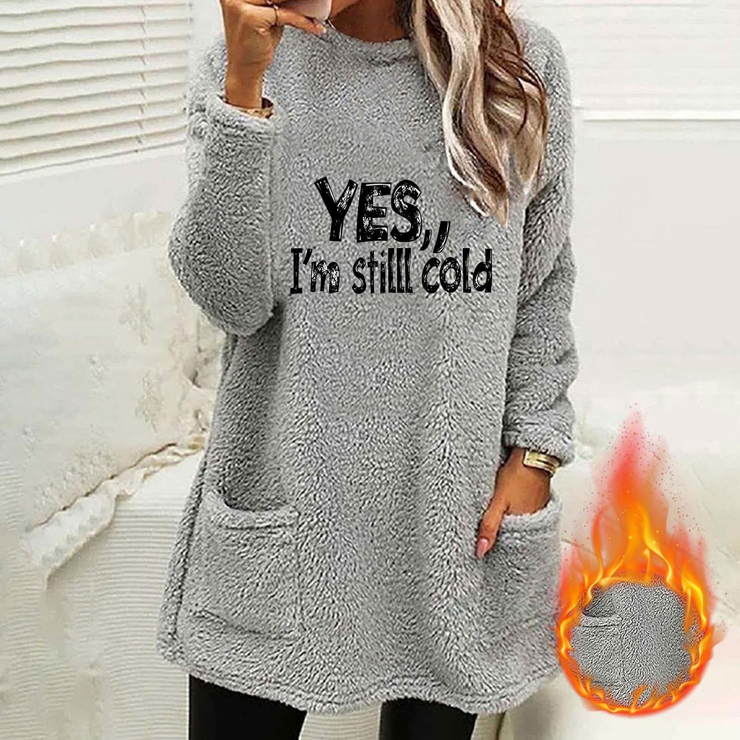 Yes,I'm Still Cold Fleece Sweatshirt for Women Winter Warm Sherpa Tunic Thermal Crew Neck Long Sleeve Loungewear