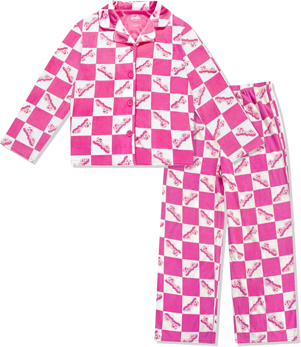 Barbie Girls Pajama Set - 2 Piece Girls Pjs Button Down Long Sleeve & Pants For Kids - Official Product