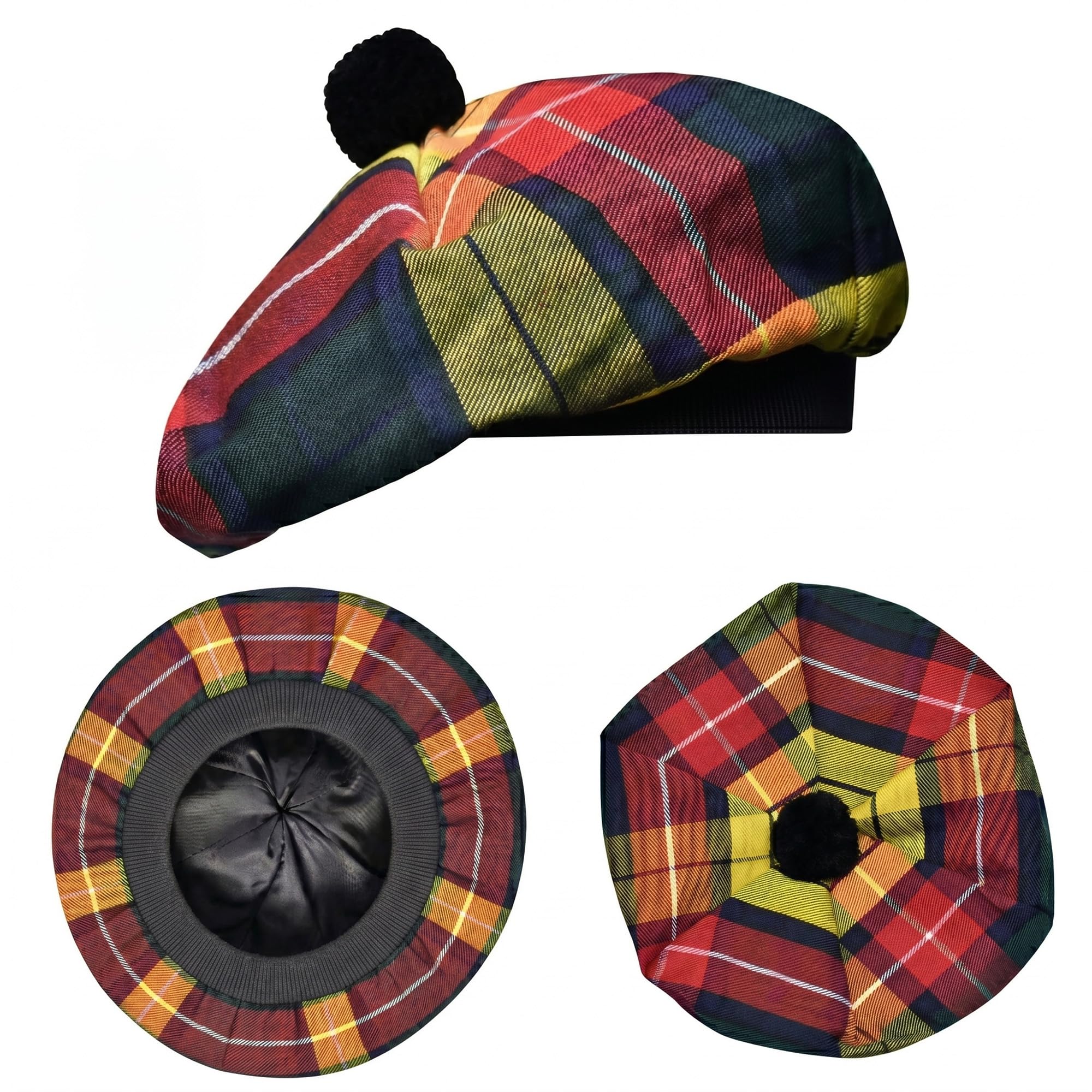 Scottish Hat Tam o Shanter Scottish Bonnet Tartan Hat P.V Tartan (Polyviscose) Wool Blend with Pompom | One Size fits All.