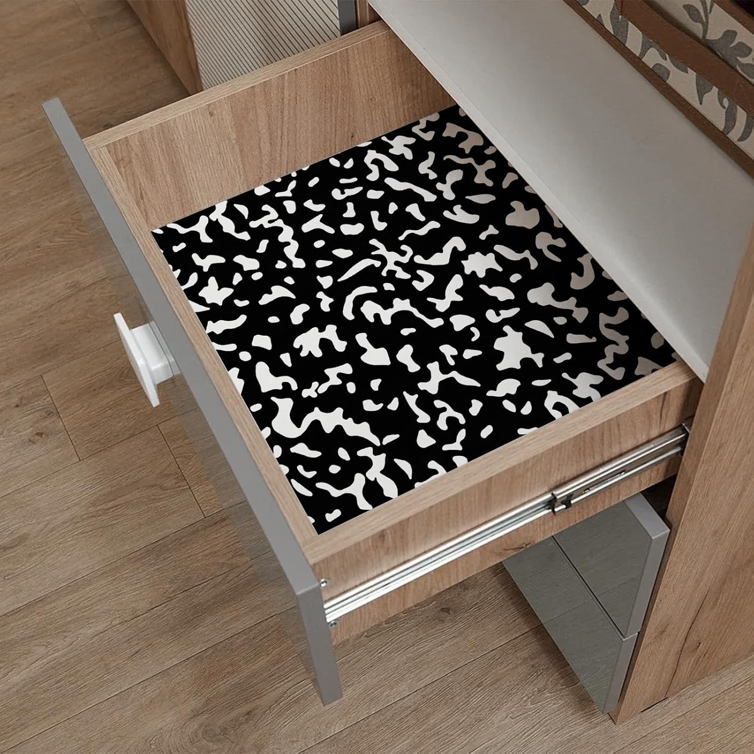 White and Black Contact Paper Composition Wallpaper Peel and Stick Wallpaper A Set of 17.3"x480" Vintage Removable Self Adhesive Waterproof Vinyl Wall Paper for Drawer Stick and Peel Countertop