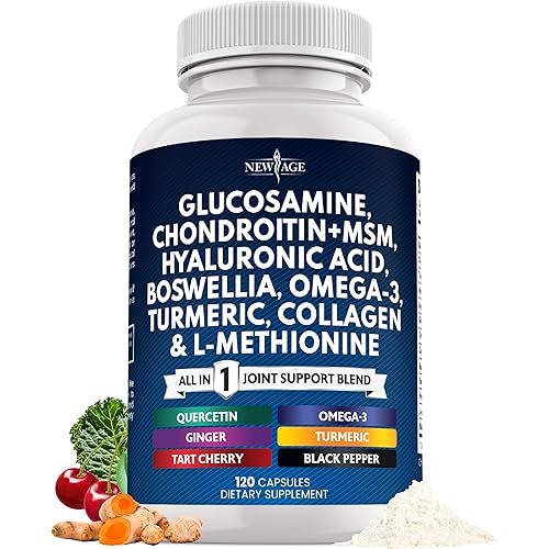 Glucosamine Chondroitin, MSM, Turmeric Curcumin, Collagen, Hyaluronic Acid, Omega 3 – Joint Health Supplement for Men & Women – 120 Count