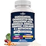Glucosamine Chondroitin, MSM, Turmeric Curcumin, Collagen, Hyaluronic Acid, Omega 3 – Joint Health Supplement for Men & Women – 120 Count