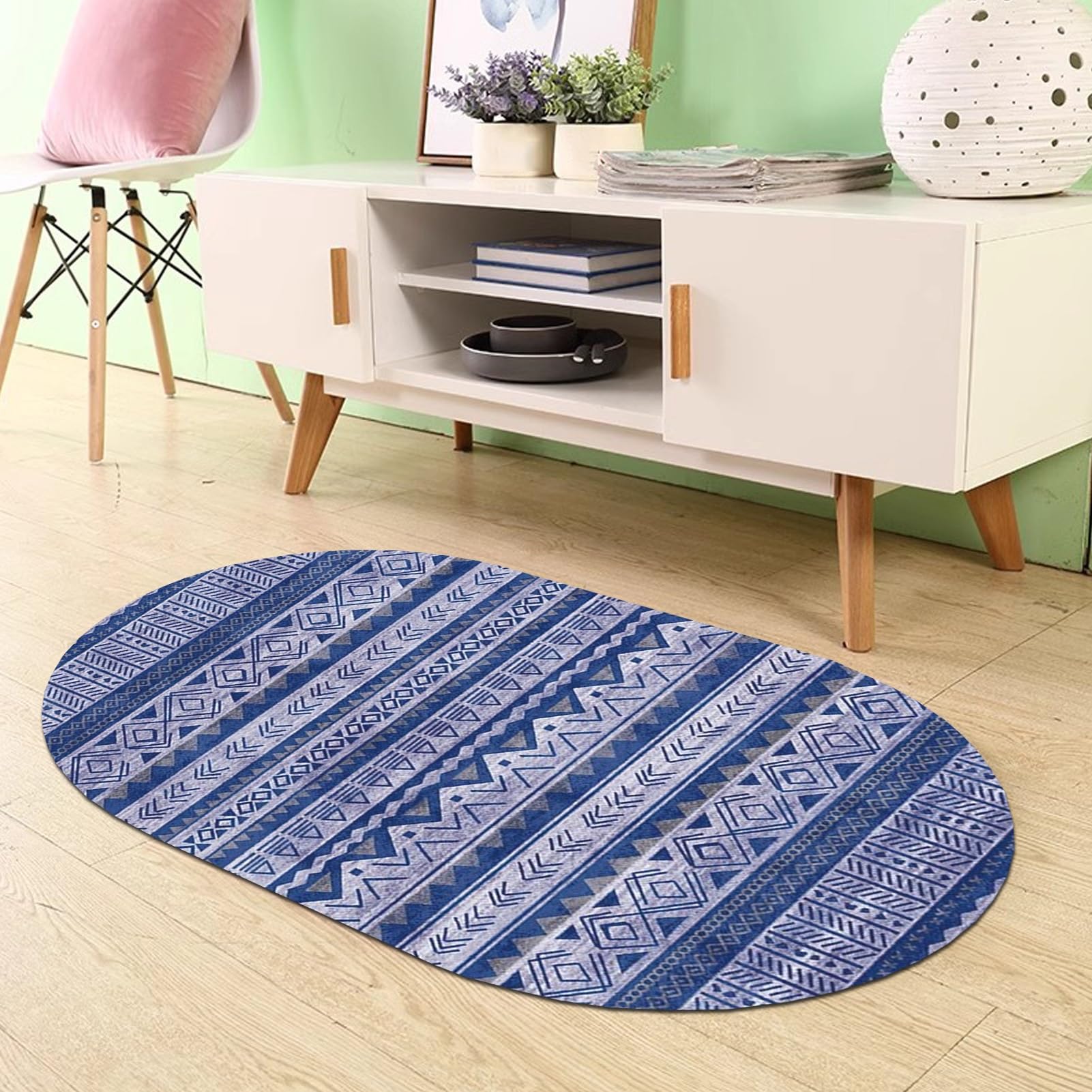 Tapis ovale salon moderne lavable : tapis ellipse antidérapant 70 x 140 cm bureau