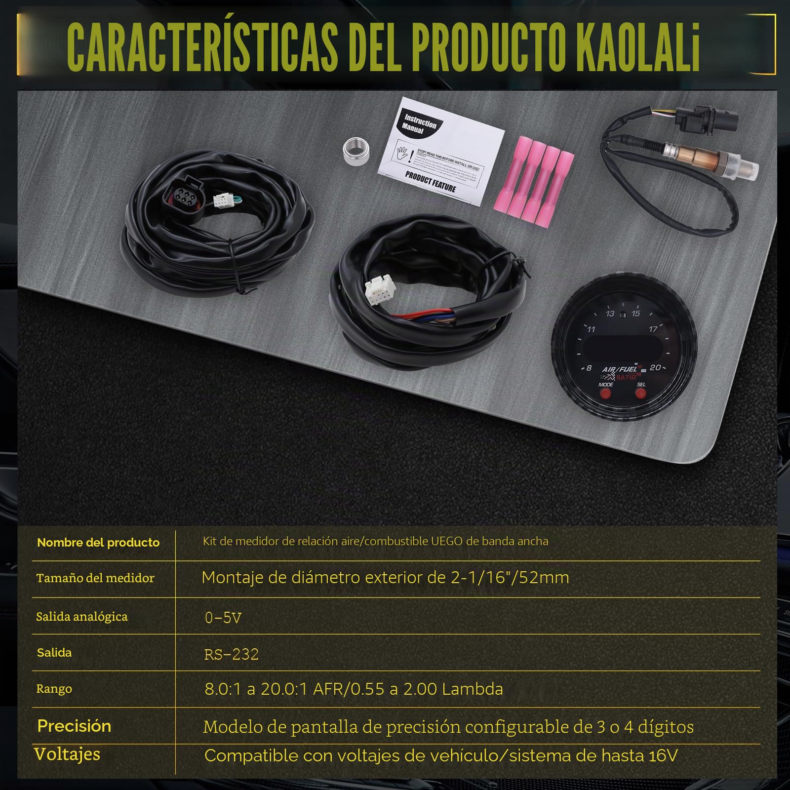 KAOLALI 30-0300 X-Wideband UEGO AFR Sensor Controller Display, 30-0300 X-Series AFR Sensor Controller Display Gauge Air Fuel Ratio 52 mm (2-1/16") Display Auto