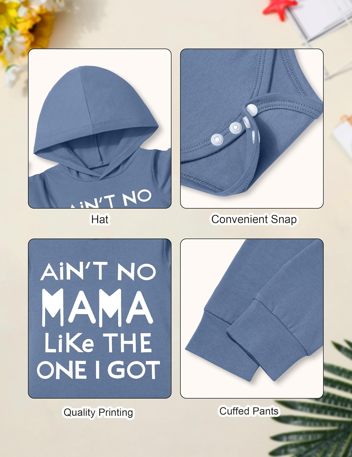 Fommy Newborn Baby Boy Clothes Plaid Letter Print Long Sleeve Hoodies + Long Pants 2PCS Fall Winter Outfits Set 0-3 Months Blue+white Stripe image 4 of 6 B0FB3Q8HGV