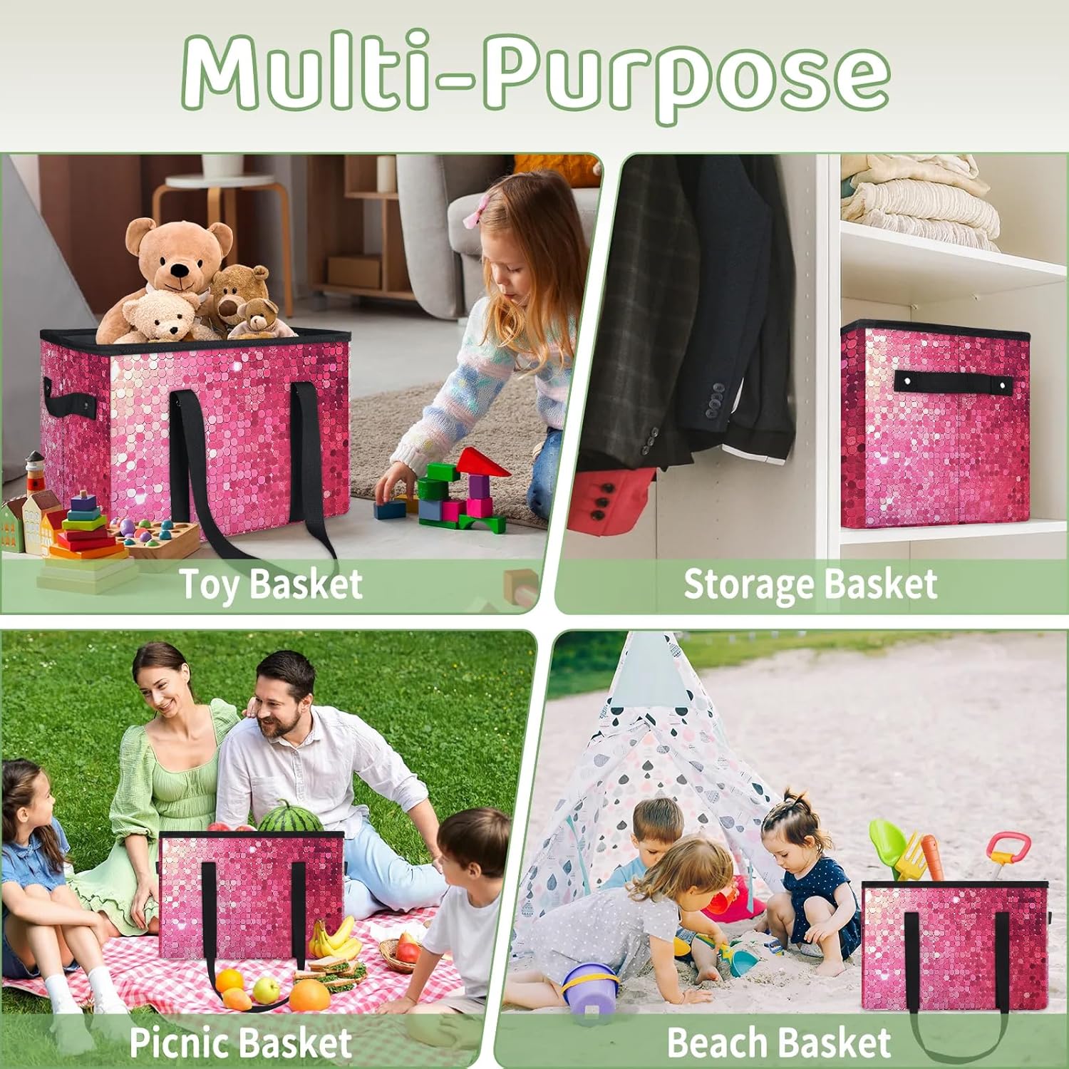 Checkered Plaid Reusable Grocery Bags Foldable Shopping Bags Storage Bins Basket Large Grocery Tote Bag Foldable Shopping Bag with Reinforced Bottom & Handles for Clothes Shoes Picnic, 3pcs