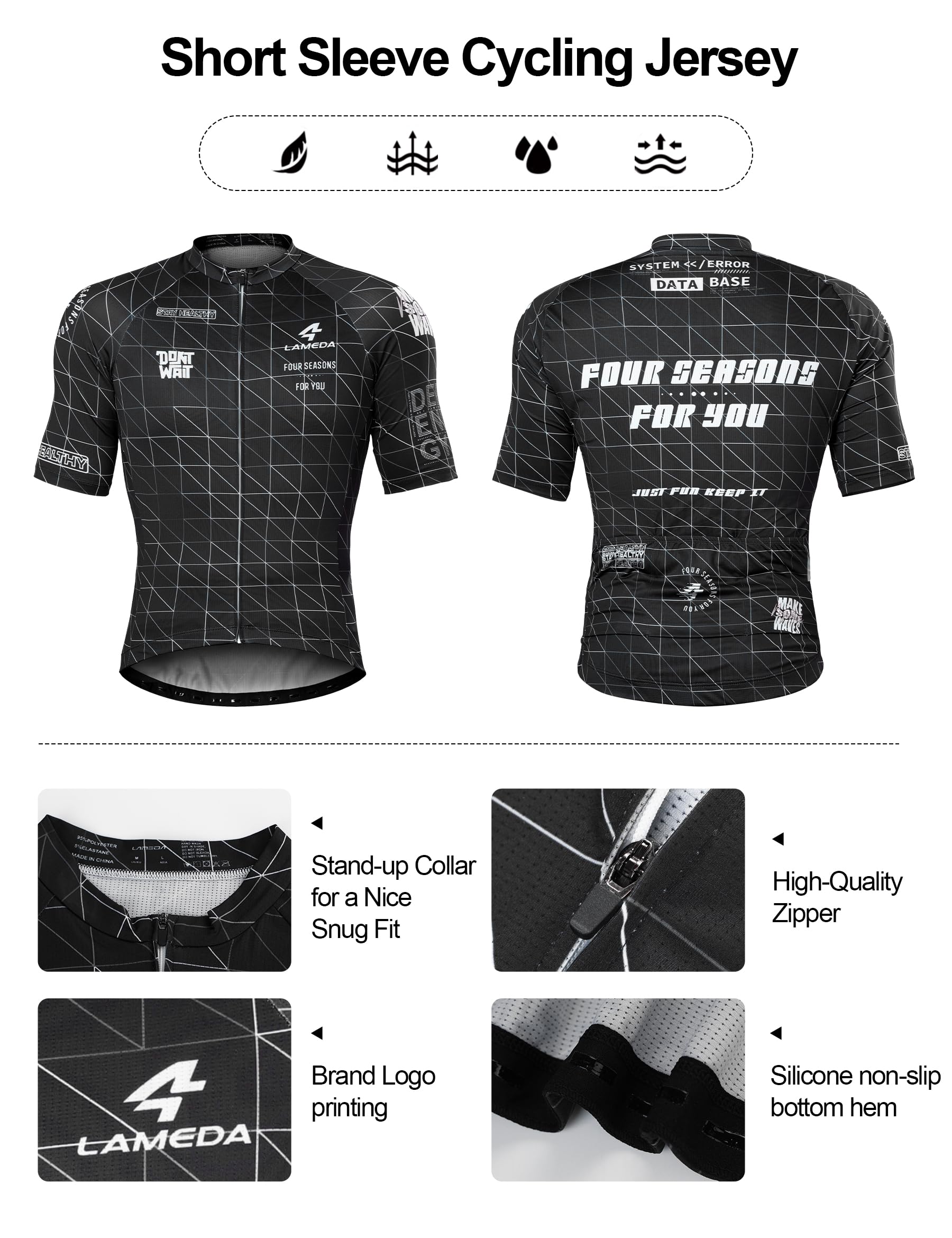 LAMEDA Maillots de Cyclisme Manche Courte Homme Jersey VTT Séchage Rapide Respirant Maillot de Vélo Été Élastique