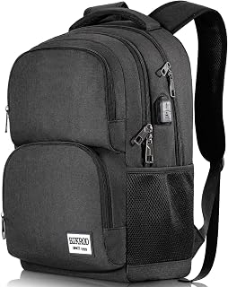 Backpack for Men, Travel Laptop Backpack for College, Computer Bag with USB Charging Port Fits 15.6 Inch Laptop, Water Resistant Durable Bookbag, Business Anti Theft Back Pack Gifts, Black