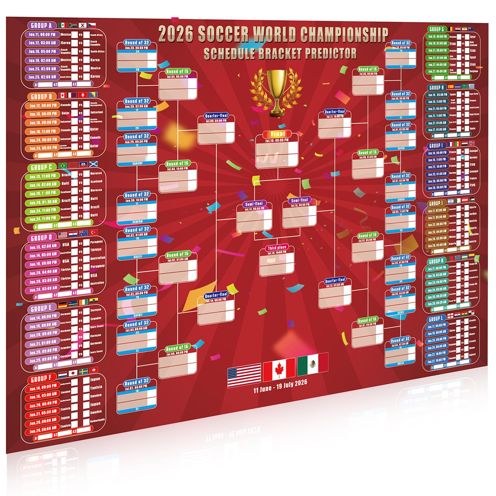 World Cup 2026 Wallchart - Football World Wall Calendar Poster - 110 x 80cm Soccer Matches Schedule Wall Chart TV Schedule for Home Office Bar Football Club Decorations Great Gifts for Soccer Fans