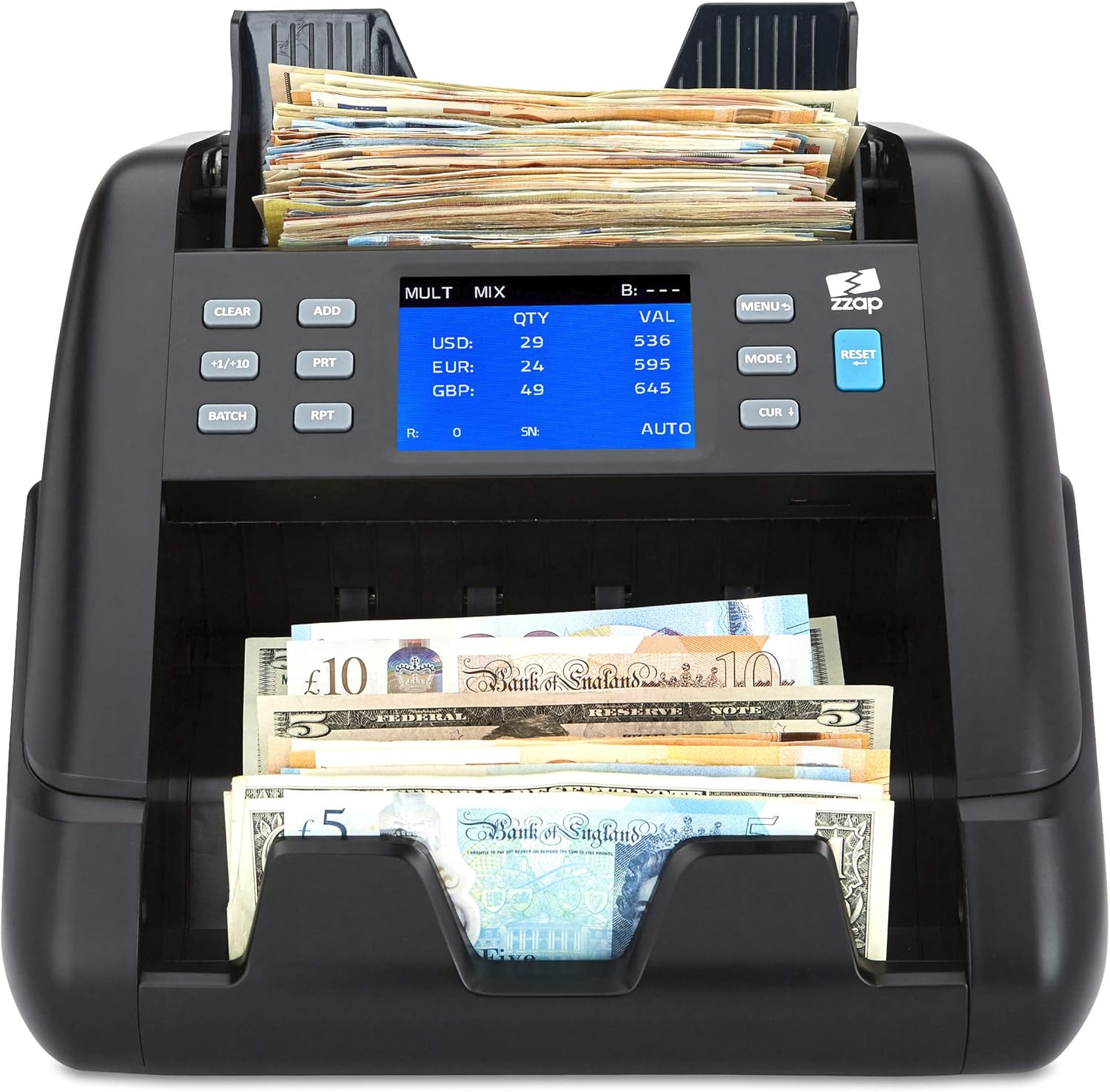 ZZap NC55 Mixed Denomination Bill Counter with Counterfeit Detection - Value Money Cash Machine Currency : Office Products