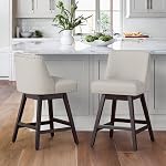 Cozyman 26 Tabourets à barres de pouce Ensemble de 2, Tabourets de comptoir pivotants gris clair avec le dos, Tabouret de bar rembourrés en tissu de lin, Pieds en bois massif avec repose-pieds, tabouret moderne pour l'île de la cuisine, Pub