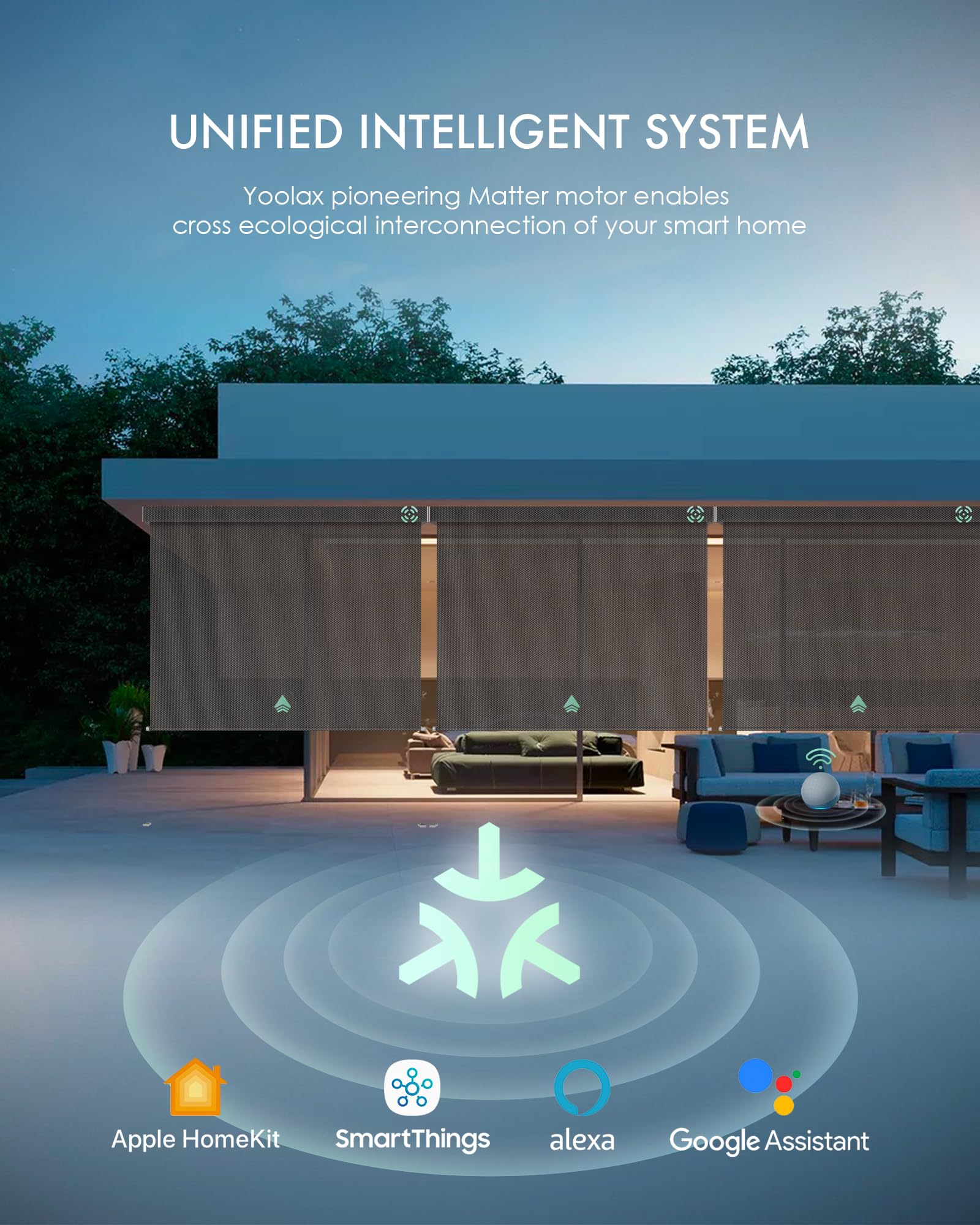 Yoolax Motorized Matter Outdoor Shades Smart Patio Blinds Compatible with Alexa, Remote Control Sun Shades Smart Blinds for Porch Waterproof & Windproof Roller Shades Custom(3% Openness Alpine Rock)