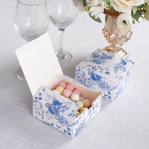 Miniatura 2 de Efavormart - Paquete de 25 cajas de regalo de papel con estampado floral chinoiserie, color blanco y azul, cajas de regalo de cartulina para