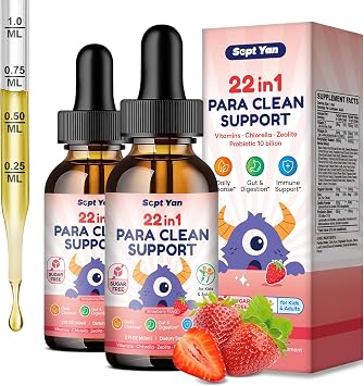 22 in 1 Parasite Cleanse for Humans & Kids, Herbal Gut Cleanse Liquid Drops with Wormwood, Black Walnut, Clove, Chlorella, Oregano, Digestive Health Support - Strawberry Flavor, 4 Fl Oz