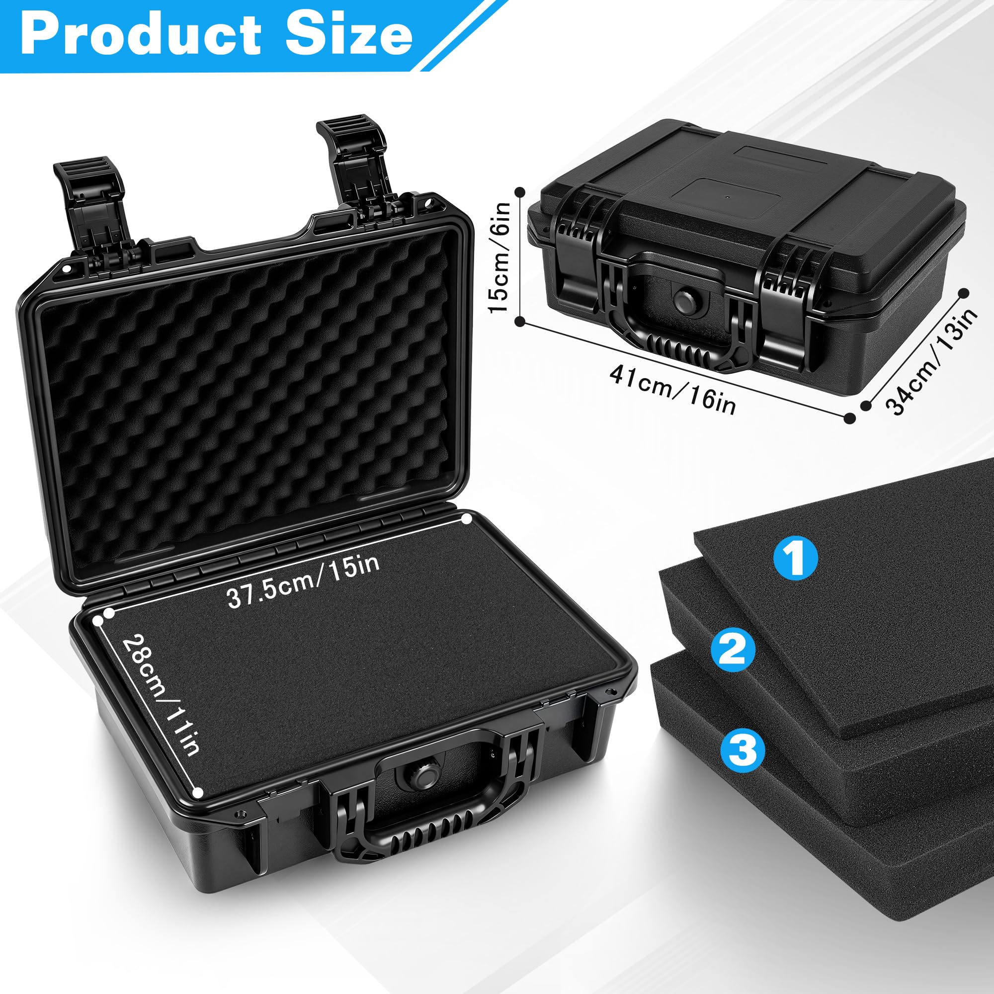 OUUTMEE Custodia rigida portatile, custodia rigida protettiva per fotocamera con schiuma, Nero , XL-41*34*15CM, Organizer per borse | IP67 Custodia antiurto con schiuma personalizzata, per fotocamere, droni, obiettivi, strumenti e attrezzature