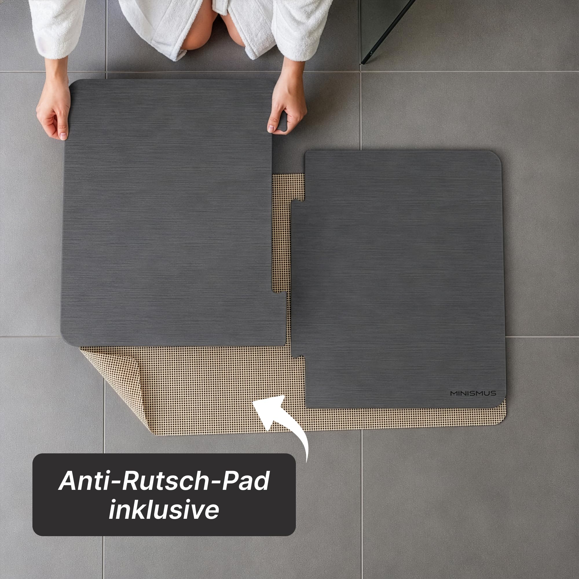 Minismus Badematte Diatomit Puzzle Schnelltrocknend, Dunkelgrau 80x50cm | Diatomit, Duschvorleger schnelltrocknend, saugfähig, rutschfest, modular erweiterbar, XL-Größe, für Bad und Dusche