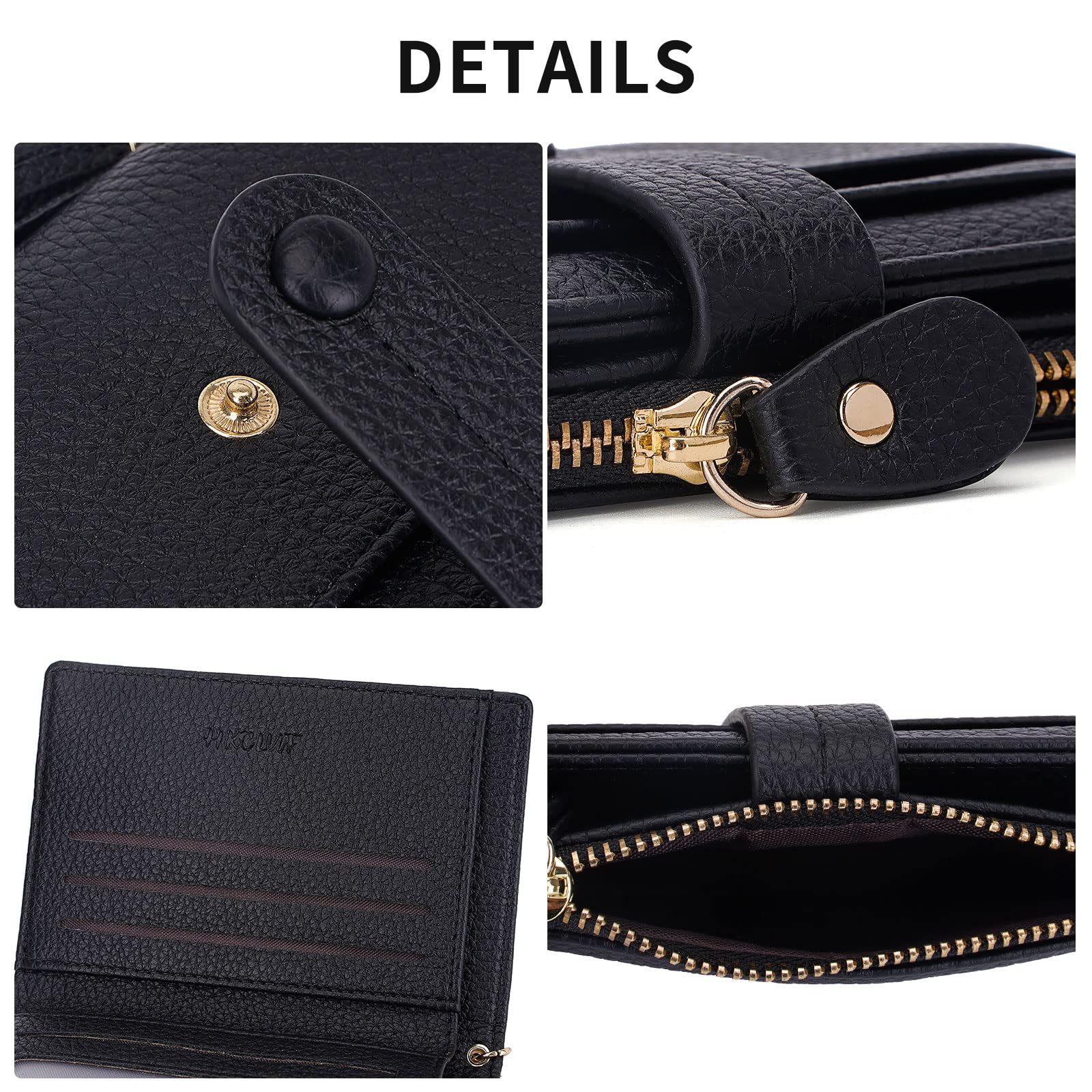 HKCLUF Portafoglio Piccolo da Donna, Porta Carte Blocco RFID Portamonete Pelle con Nappa Portafogli Cerniera Molti Scomparti(B01-Nero)
