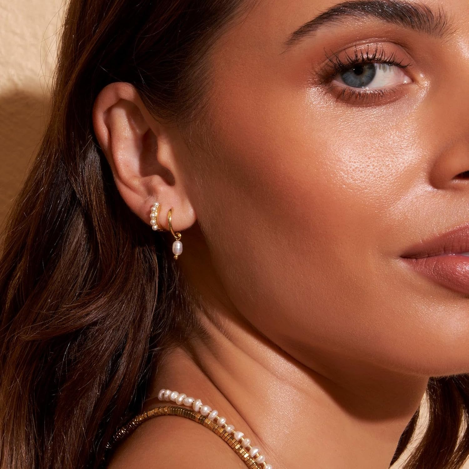 Gold Pearl Earrings for Women - Image 2