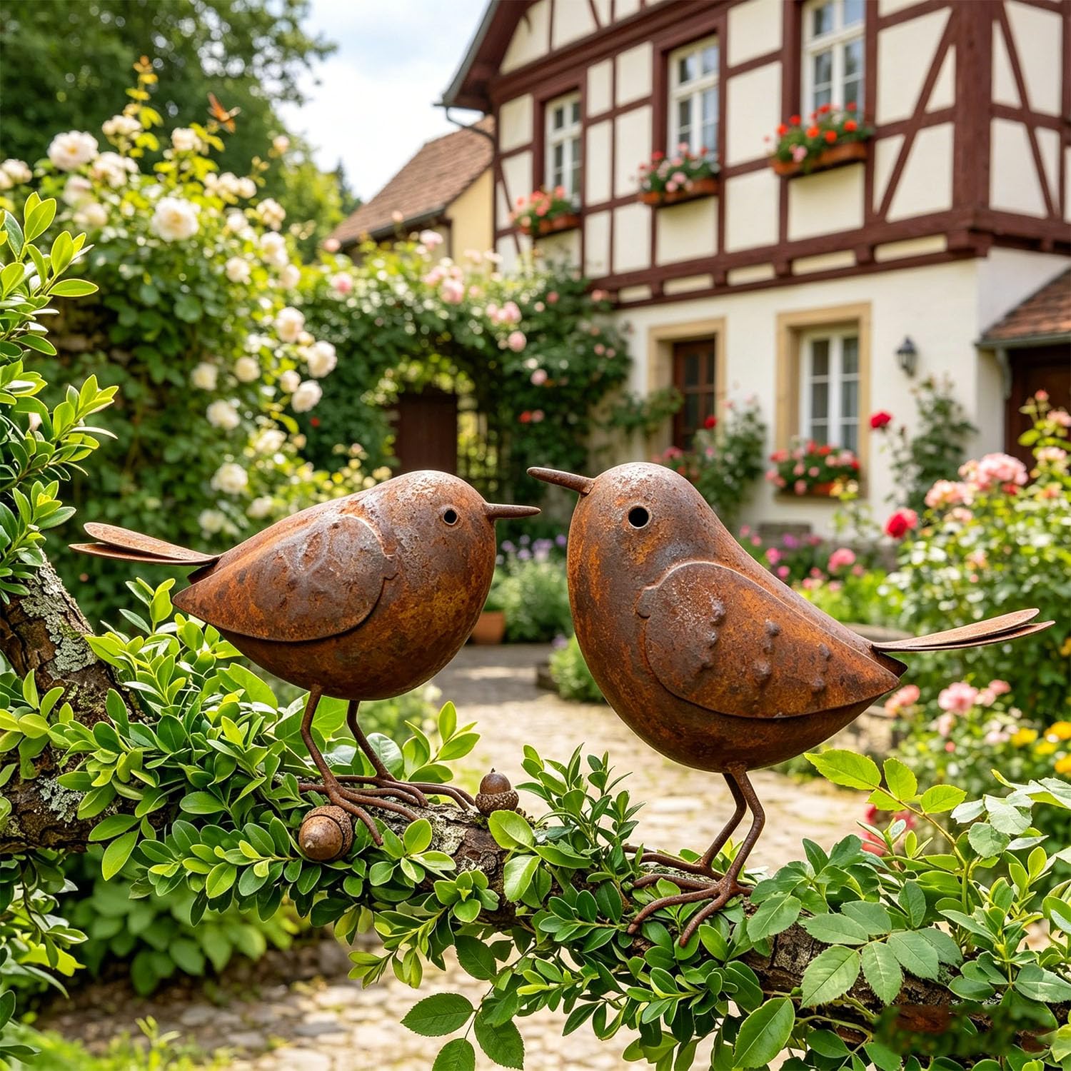 Rulinna Garden Decoration Rust, Rust Decoration for Garden, Rust Decoration Garden, Pack of 2 Metal Bird Garden Stakes, Vintage Songbird Figure Made of Rust Sheet, Outdoor Decoration for Yard
