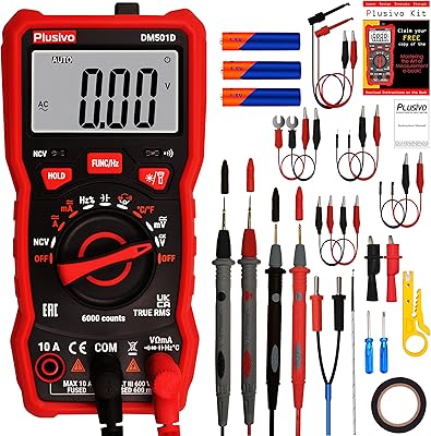 Multimeter 6000 Counts Digital Multimeter Auto Ranging TRMS AC DC Voltmeter Ohm Volt Amp NCV Diode Tester; Measures Voltage Current Resistance Temperature Frequency Buzzer with Test Leads, Probes