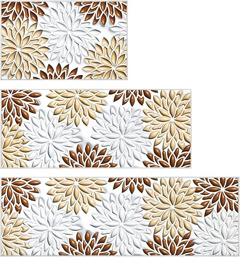 Miniatura 8 de Vaukki Juego de 3 alfombras florales de cocina, tapetes de cocina lavables para piso, tapete de cocina suave antideslizante para cocina, cuarto de