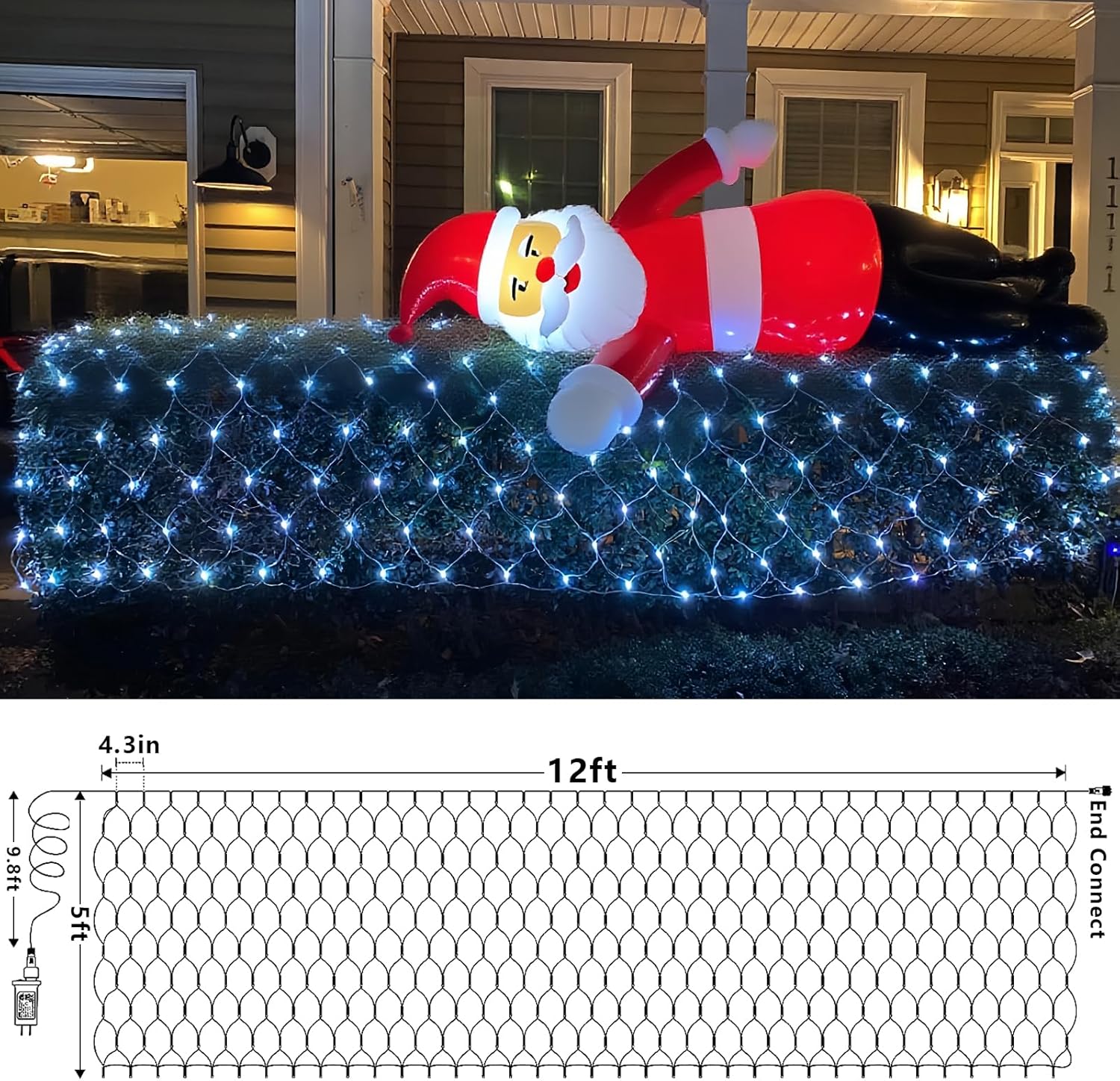 YEGUO Net Lights Outdoor Mesh Lights, 12ft x 5ft 360 LED White Bush Light Outdoor Waterproof, 8 Modes Connectable Clear Wire Christmas Light Plug in