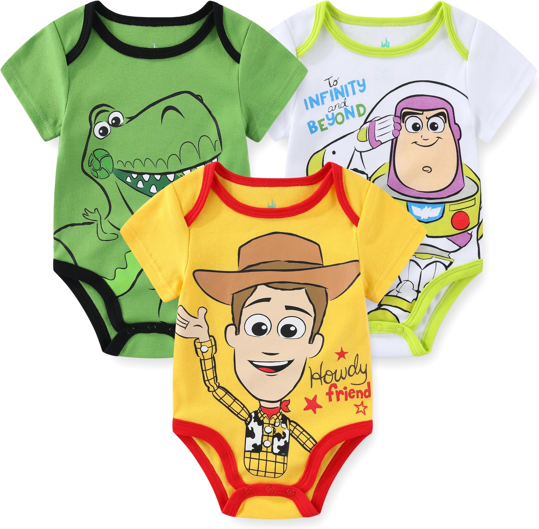 Baby Toy Story Mickey Mouse Cars Winnie the Pooh Boys 3 Pack Bodysuit Creeper for Newborn and Infant