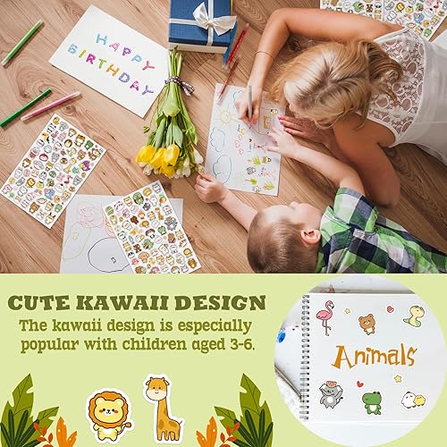 Miniatura 3 de LINAYE 24 hojas de calcomanías de animales lindos para niños, paquete de 1500 calcomanías adhesivas de animales kawaii, calcomanías de animales a