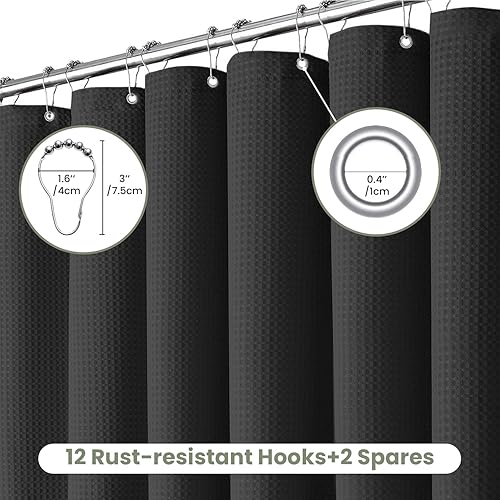 Miniatura 2 de Inhousolu - Cortina de ducha de tela con tejido de gofre, resistente de 7.16 ozm, dobladillo pesado, 14 ganchos de metal, repelente al agua, lavable