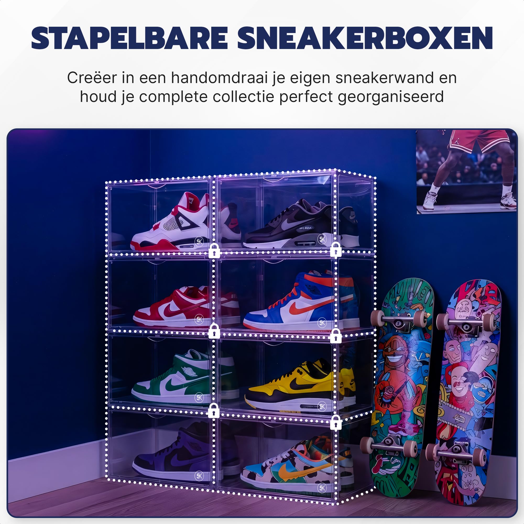 Transparente Sneakerboxen – Transparente Schuhboxen – Acrylmaterial – Magnetverschluss – Stabil und stapelbar – Bis Größe 48 – 4 Stück