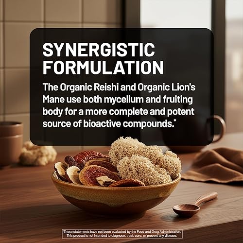 Miniatura 8 de NatureWise Complejo de hongos - con melena de león orgánica + Reishi y Cordyceps Sinensis - Suplemento de melena de león con hongos orgánicos -