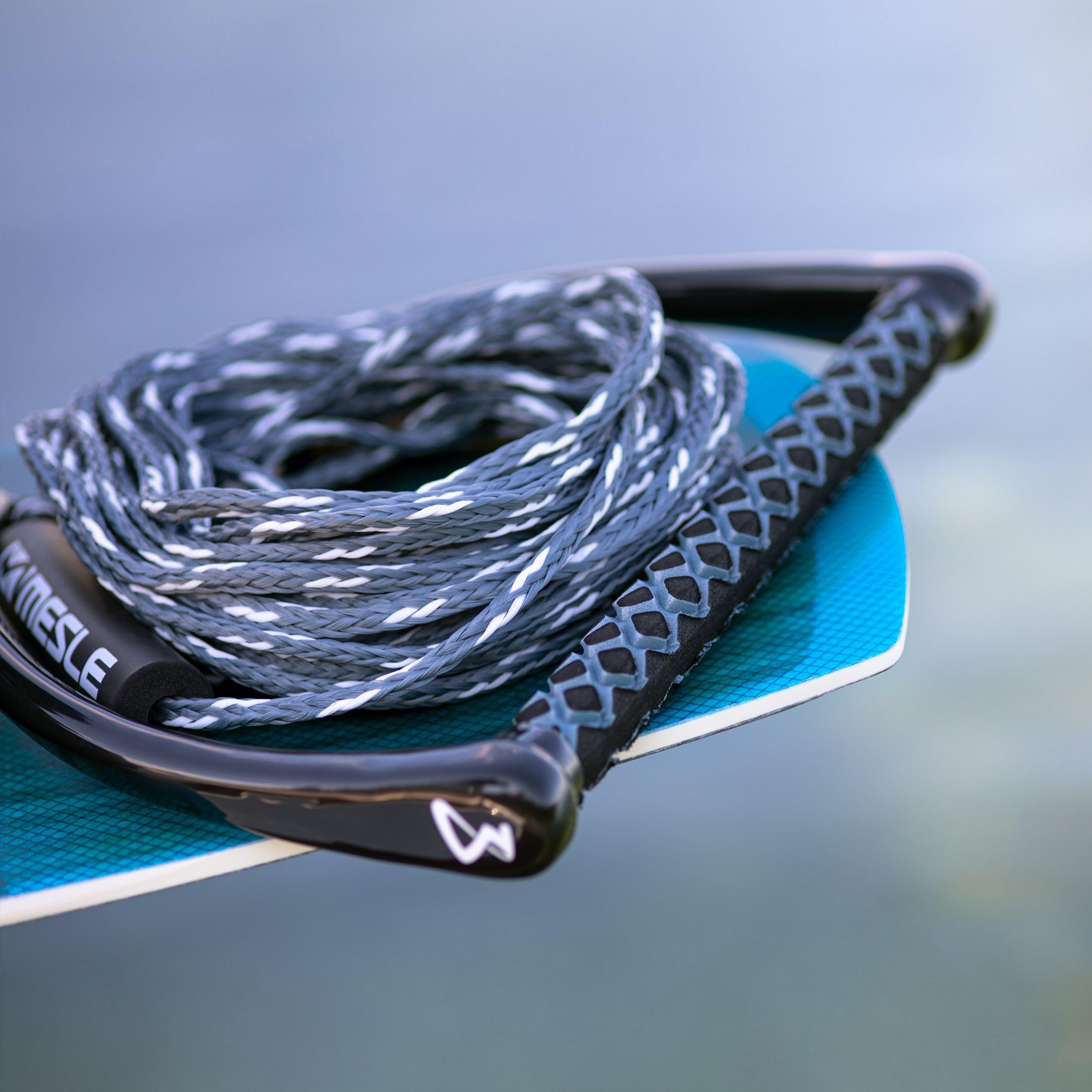 MESLE Wakeboard Leine ONE 15'' Griff 16,8-18,3 m EVA Soft Griff schwimmend Zugseil Wassersport Schleppleine Boot mit Schwimmer Rope Keeper