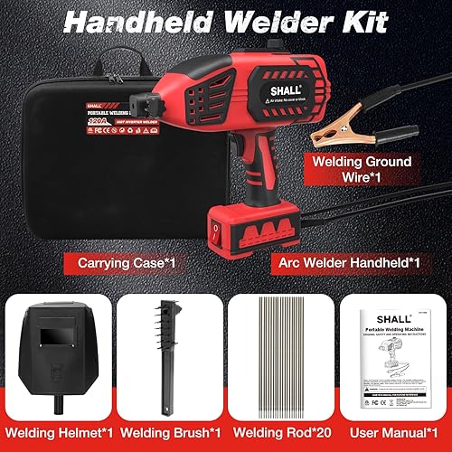 Miniatura 7 de SHALL Soldadora eléctrica portátil, soldador de arco de mano de 110 V con inversor IGBT, corriente de ajuste de 0-120 amperios para varillas de