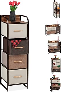 Relaxdays Mobiletto con Cassetti, 4 Tiretti Pieghevoli in Tessuto, Ripiano, HLP 99,5 x 31 x 31,5 cm, Marrone