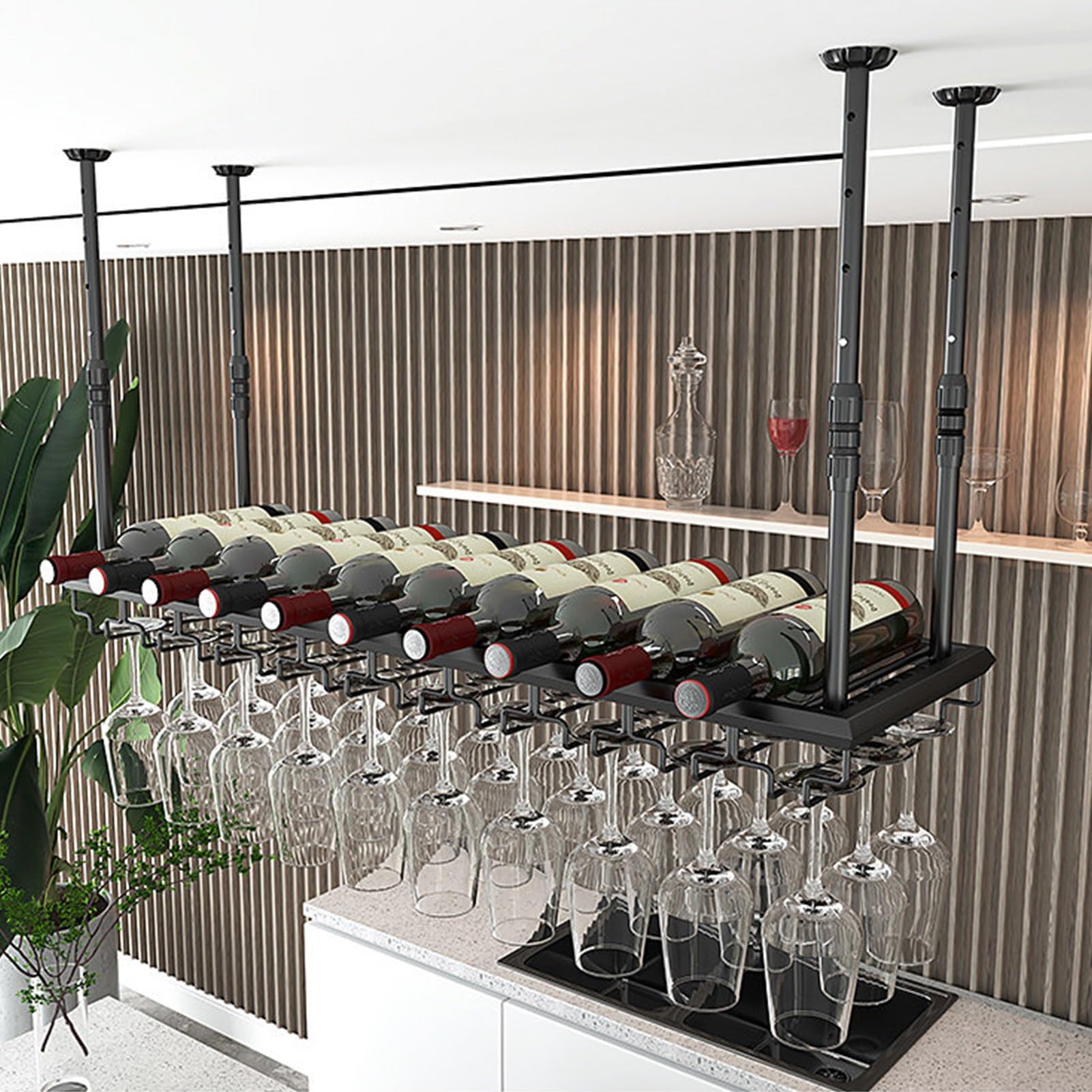 MARXAN Casier à vin Suspendu pour Bar, Support de Rangement Industriel monté au Plafond pour Le Stockage de Verres à vin et de Bouteilles de Cuisine de Restaurant