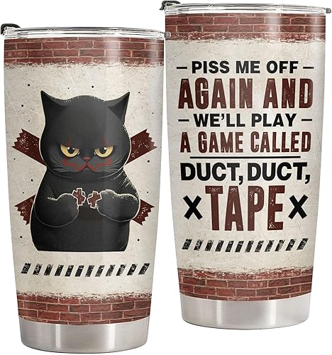 34HD Regalos de Navidad para los amantes de los gatos, vaso de gato de terror de acero inoxidable con tapa, de 20 onzas, divertida taza de café con