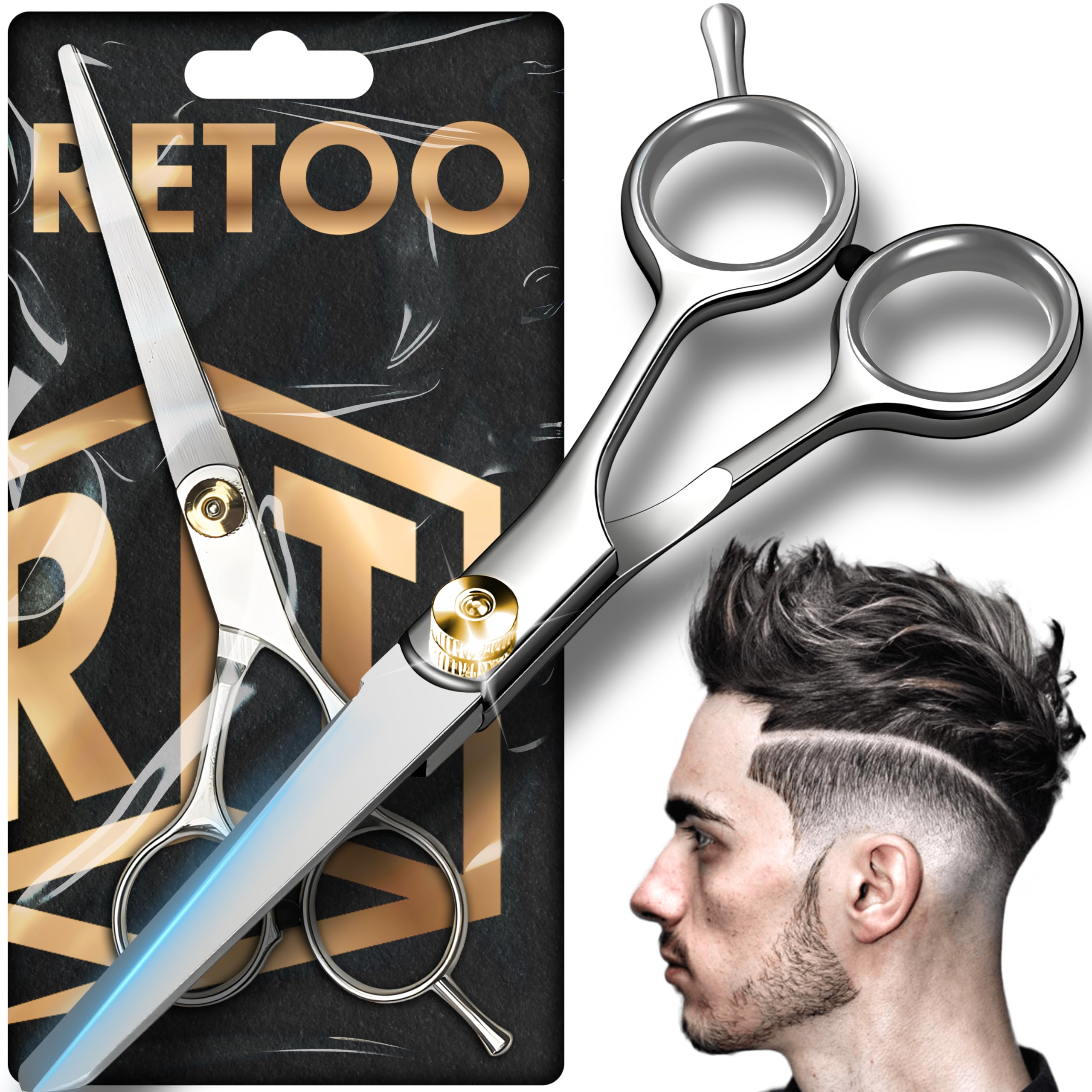Retoo Tijeras profesionales de peluquería para un corte perfecto de pelo de acero inoxidable, tijeras de corte de pelo extra afiladas y precisas, mujeres y niños, corte para salón de belleza (16 cm)