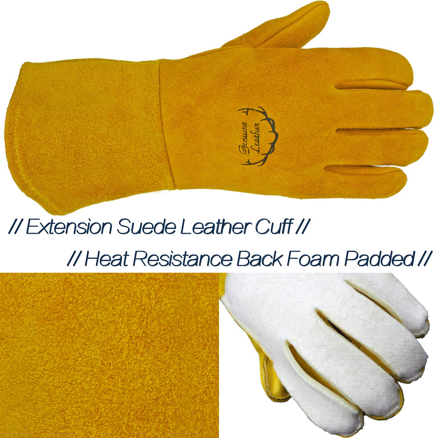 SKYDEER Welding Gloves - Reinforced Deerskin Suede Leather, Extra