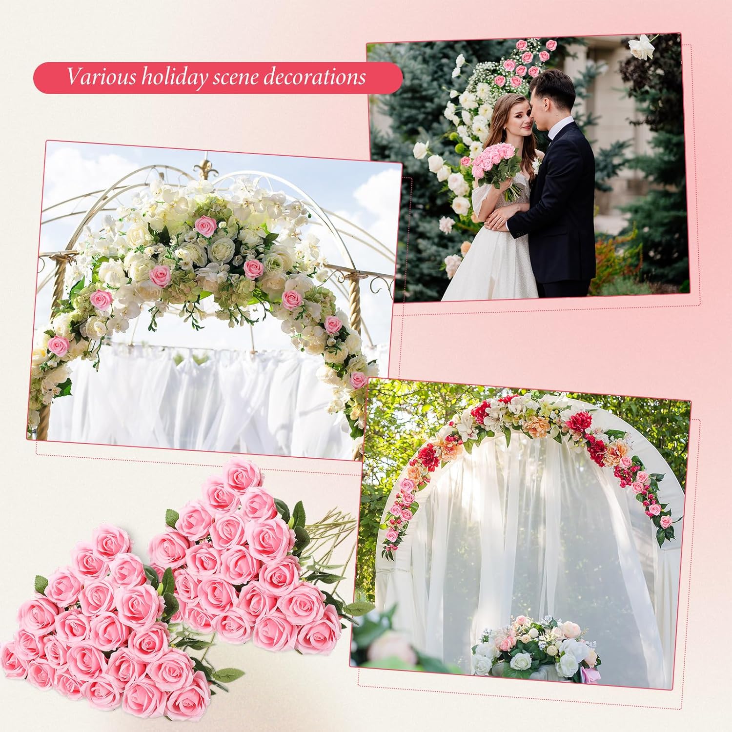 Hotop 40 Pcs Rose Artificial Flowers Bulk with Long Stem,Realistic Silk Fake Roses Bouquet for Home Wedding Centerpieces Party Table Decoration Valentines Gifts(Pink) - Image 5