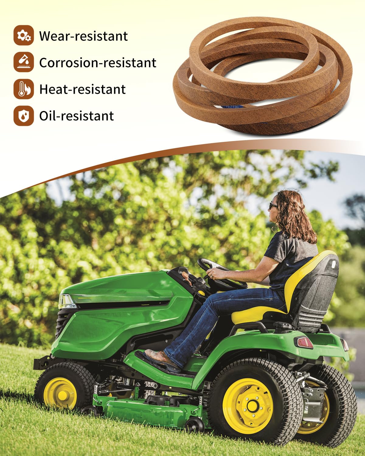 M169486 Lawn Mower Deck Belt Fit for John Deere X380 X384 X390 X394 X570 X580 X584 X590, Made with Kevlar (Red)