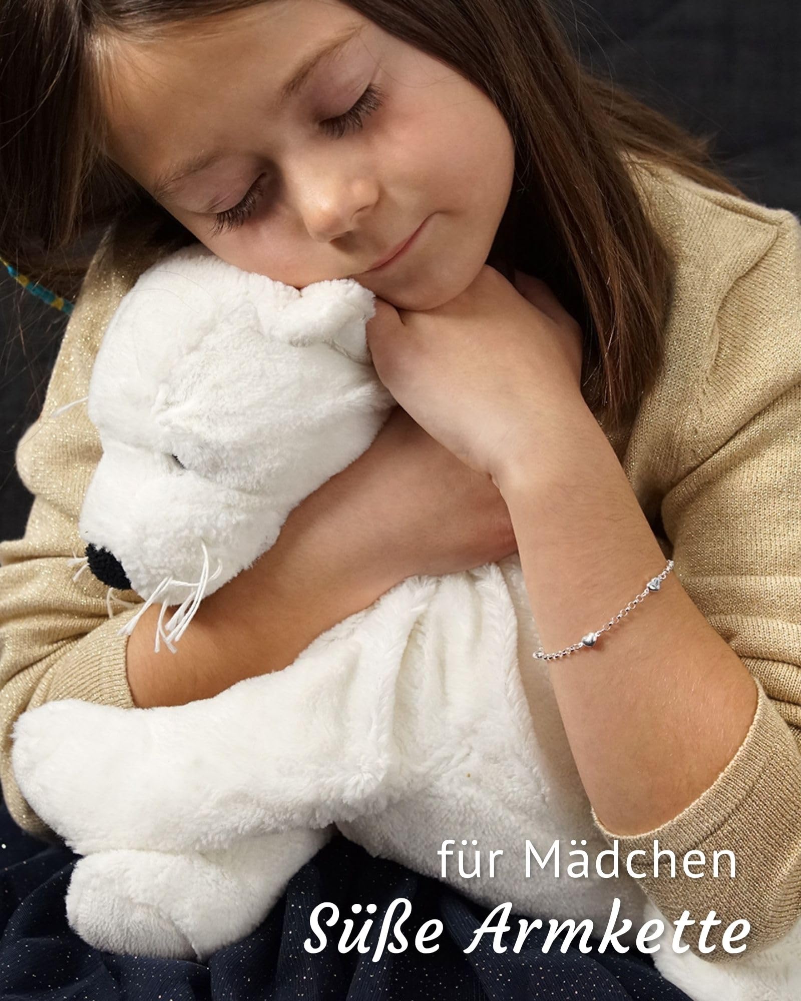 Herz Armband Mädchen Silber 925 - Kinder Armkette 16 cm SA-108 | Silberarmband mit Herzchen aus 925 Sterling Silber rhodiniert oder vergoldet von MATERIA by Matthias Wagner