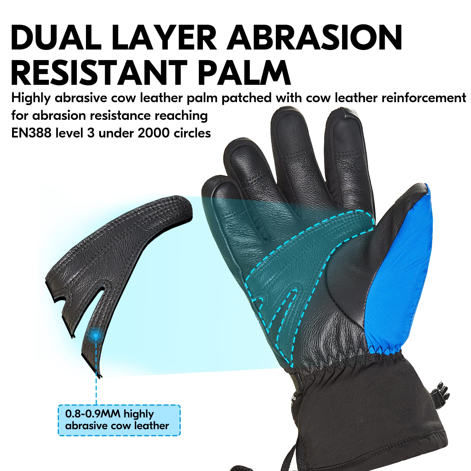 Vgo... Gants de Ski en Vache pour Hommes, Femmes, Gants de Neige, Gants d'extérieur, imperméable, 3M Thinsulate 30 ℃ / - 22 ° f ou Plus (CA2473FW&CA2476FW)