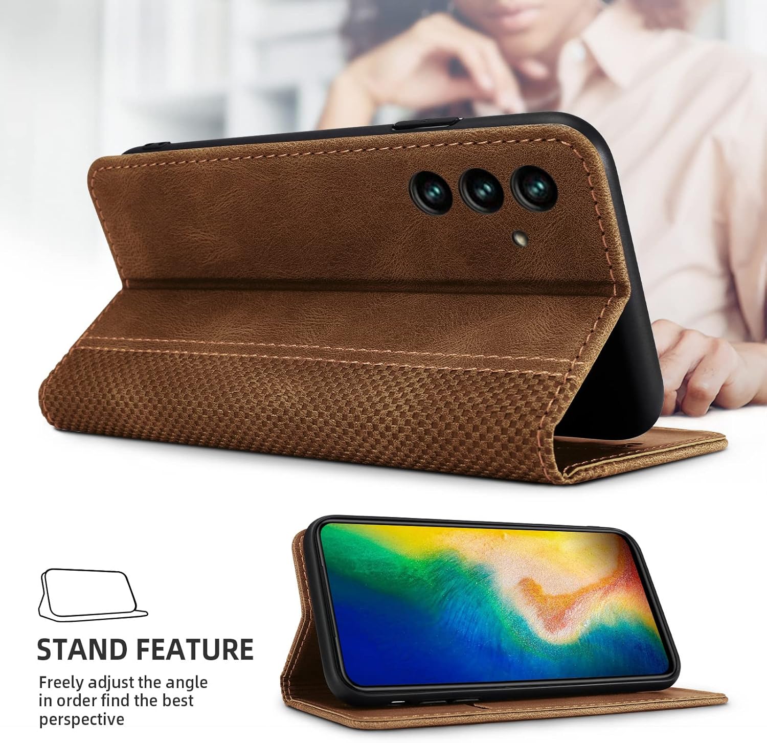AKABEILA Case for Sony Xperia 10 V Premium PU Leather Flip Wallet Case with Magnetic Closure Kickstand Card Slots Folio Mobile Phone Case Cover Protective Case Light Brown