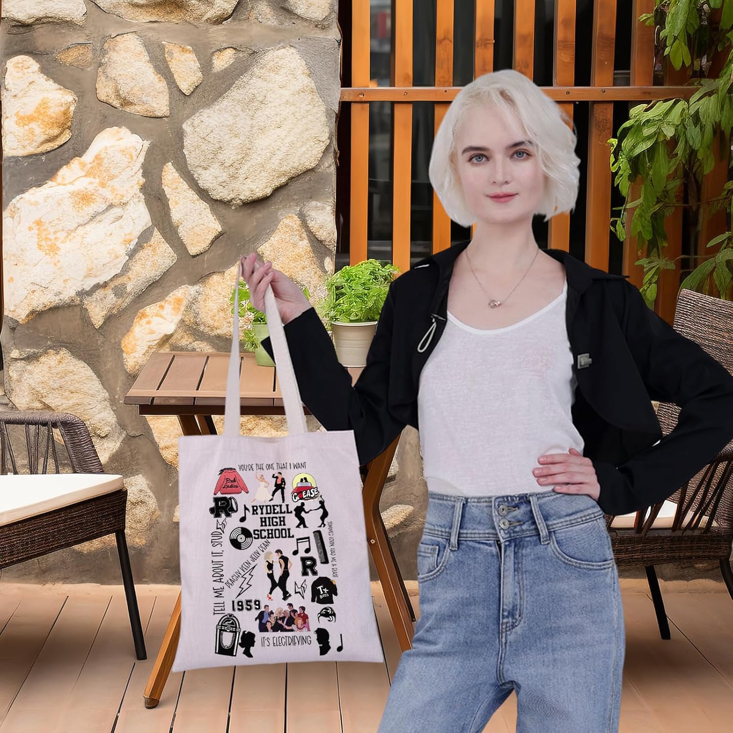 G2TUP Danny & Sandy Musical Tote Bag Danny Fans Gift You’re The One That I Want Theater Shoulder Bag Musical Theatre Merch - Image 3