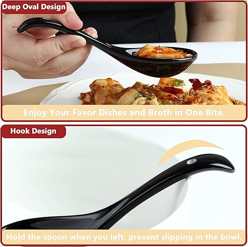 Miniatura 3 de HAPPY KIT Juego de 12 cucharas asiáticas para sopa japonesa cuchara china de cerámica de 6 pulgadas para cereales guisos ramen Pho fideos Wonton