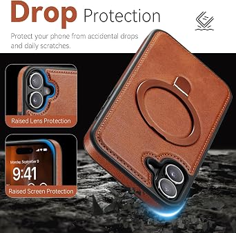 for iPhone 16 Case with Stand Compatible with Magsafe, Brown