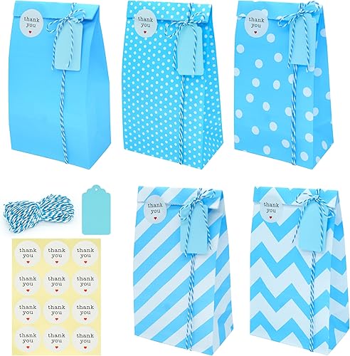 SMINTINE Paquete de 30 bolsas de papel kraft con calcomanías de agradecimiento, etiquetas de papel, cuerda de yute natural, 5 x 3 x 9 pulgadas,