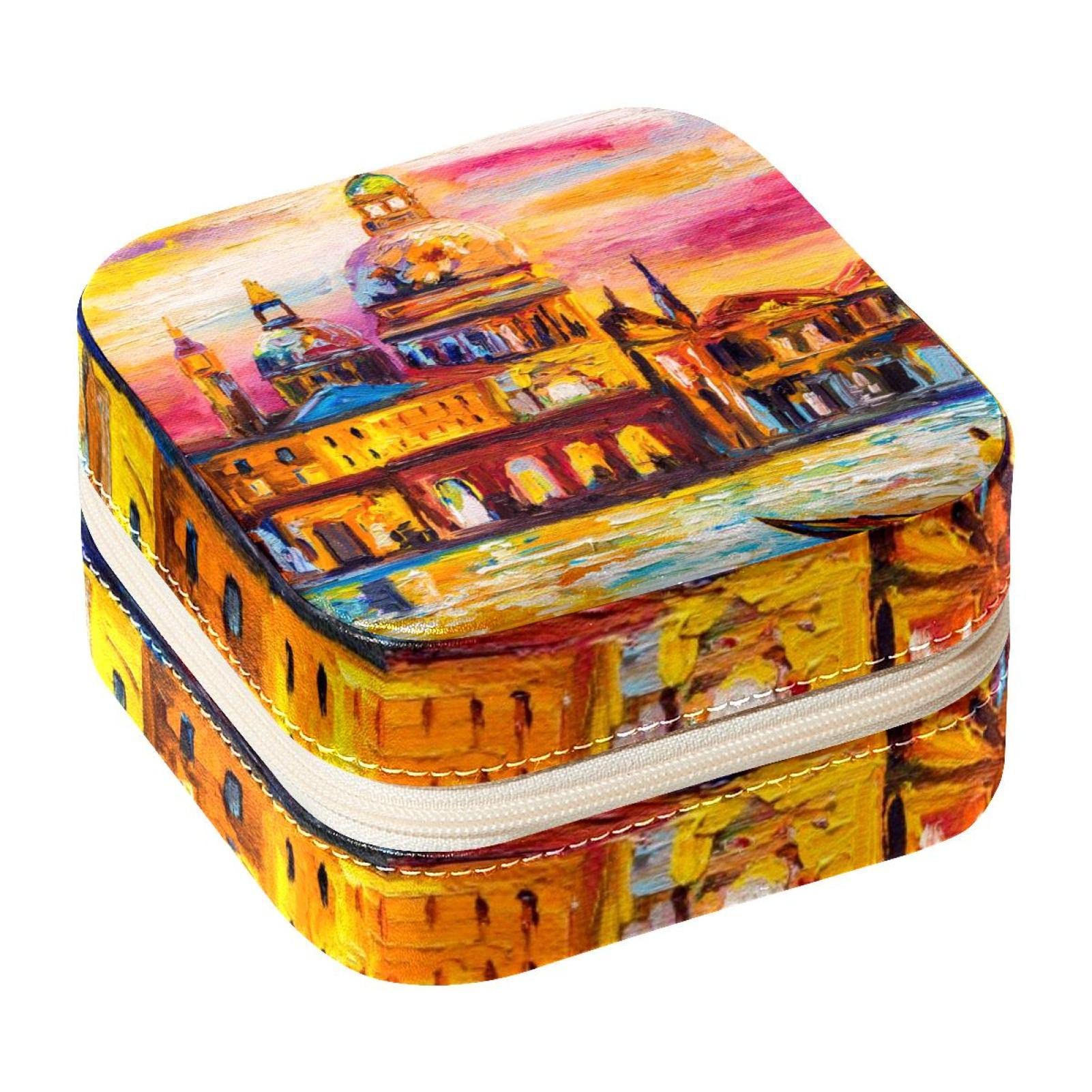 Boîte à bijoux de voyage Venise en cuir pour femme avec organisateur de bagues portable
